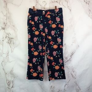 Chicos Pants Womens 6 Blue Floral Stretch Textural Fleur Straight Ponte Crop 0.5